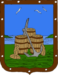Byvåpen med tre sildetønner og et anker